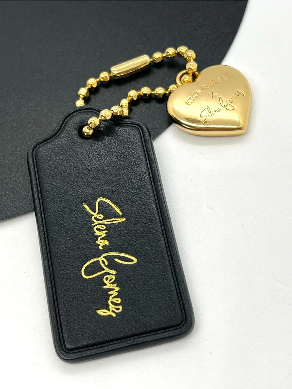 Coach x Selena Gomez Heart Bag Charm Black Leather Hangtag Limited Edition